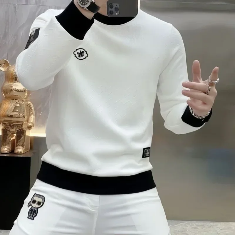 Spring Autumn High Quality Luxury Men's Round Neck T-shirt Male Clothes TrendSlim Long Sleeve Jacquard Pullovers Tops for Men
Spring Autumn High Quality Luxury Men's Round Neck T-shirt Male Clothes TrendSlim Long Sleeve Jacquard Pullovers Tops for Men