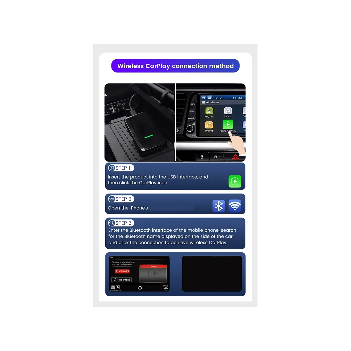 Беспроводной адаптер Carplay, портативная Автомобильная связь, автомобильная навигация, умная коробка для Apple, беспроводной адаптер Carplay
Беспроводной адаптер Carplay, портативная Автомобильная связь, автомобильная навигация, умная коробка для Apple, беспроводной адаптер Carplay
