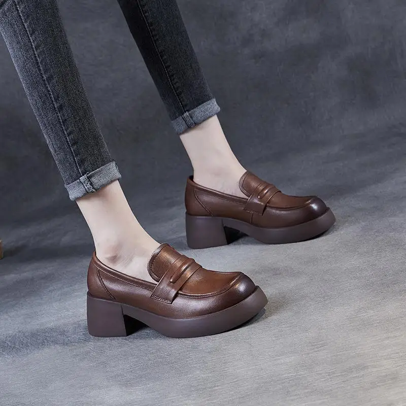 British Style Smooth Leather Slip-On Loafers Women's Fashion Single Shoes Thick Heel round Toe Daily Wear Comfortable Footwear
British Style Smooth Leather Slip-On Loafers Women's Fashion Single Shoes Thick Heel round Toe Daily Wear Comfortable Footwear