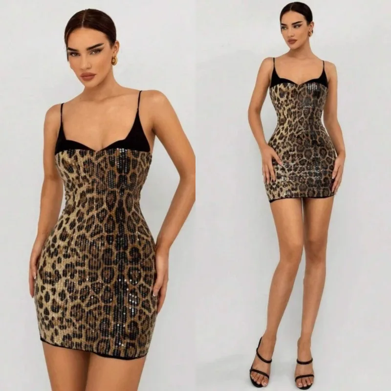 Summer INS New Sequined Camisole Dress Sexy Leopard Print Slim Fit Hip Hugging Short Skirt Fashionable Women's Party Club Dress
Summer INS New Sequined Camisole Dress Sexy Leopard Print Slim Fit Hip Hugging Short Skirt Fashionable Women's Party Club Dress