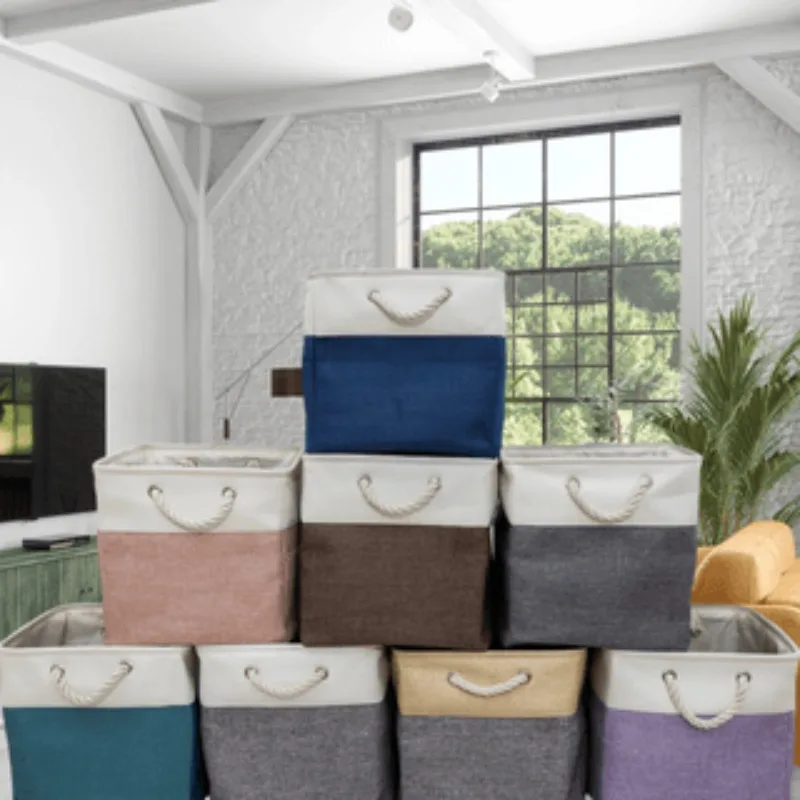 Linear Spliced foldable Storage Box with Cotton Rope Handle Toy Storage Basket Daily Necessities Sorting Basket 
Linear Spliced foldable Storage Box with Cotton Rope Handle Toy Storage Basket Daily Necessities Sorting Basket
