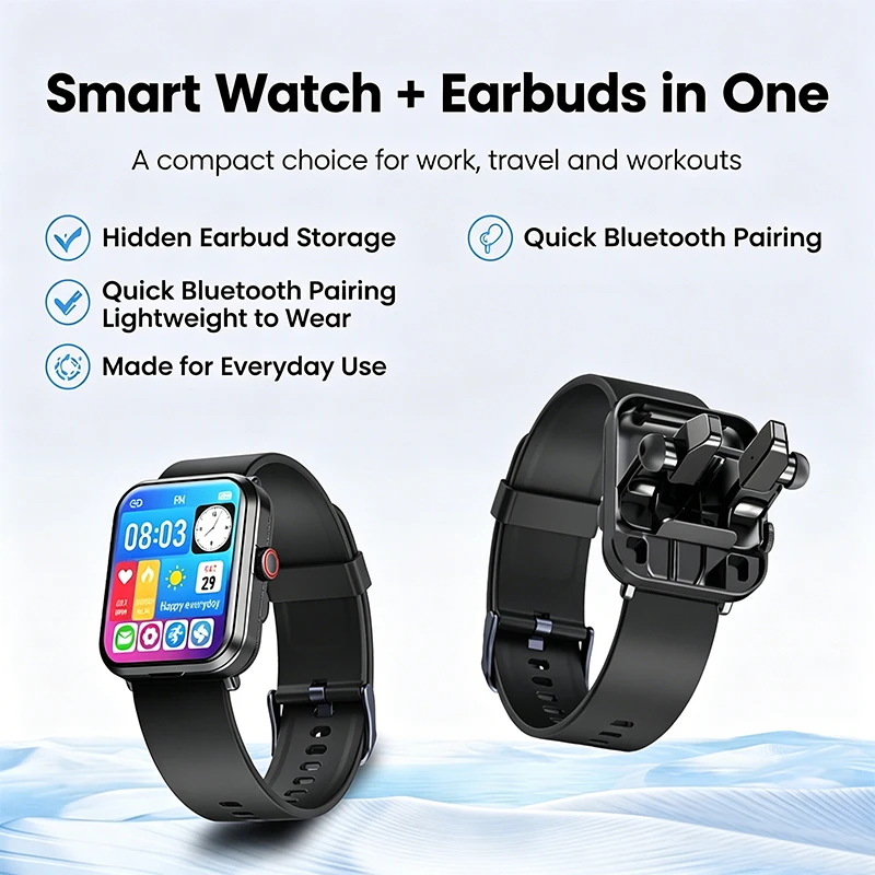 GEJIAN 1.91" TWS 2-in-1 Smart Watch Comes with Bluetooth Earphones Heart Rate Health Monitoring BT Call GPS Tracking Smartwatch
GEJIAN 1.91" TWS 2-in-1 Smart Watch Comes with Bluetooth Earphones Heart Rate Health Monitoring BT Call GPS Tracking Smartwatch