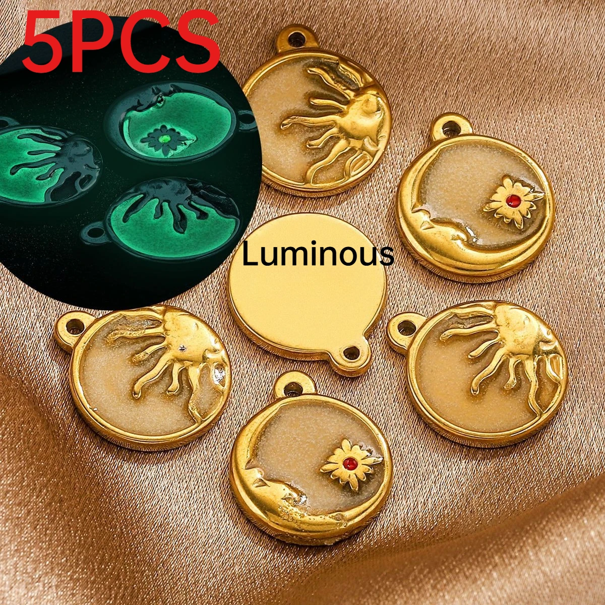 5Pcs Luminous 3D Sun Moon Round Charms Stainless Steel Pendants Niche Versatile DIY Necklace Jewelry Making Accessories
5Pcs Luminous 3D Sun Moon Round Charms Stainless Steel Pendants Niche Versatile DIY Necklace Jewelry Making Accessories