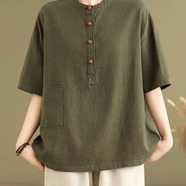 Plus-size women's spring and summer new pure color casual loose slimming versatile button pocket short-sleeve T-shirt
Plus-size women's spring and summer new pure color casual loose slimming versatile button pocket short-sleeve T-shirt