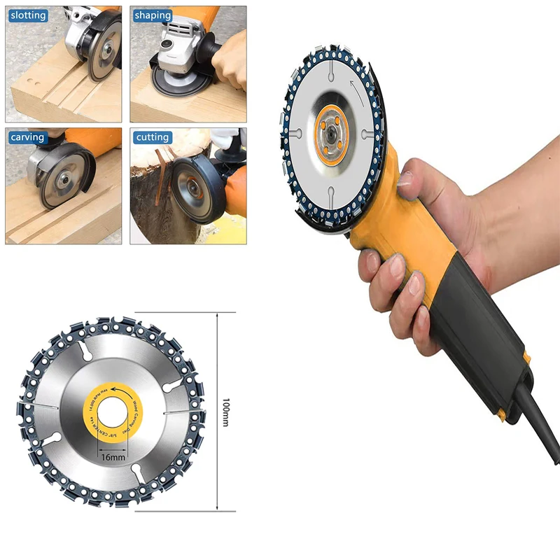 4 Inch 22 Tooth Detachable Universal Angle Grinder Disc Dedicated Chain Disc Woodwork Carving Chain Saw Disc Slotting Blade Tool
4 Inch 22 Tooth Detachable Universal Angle Grinder Disc Dedicated Chain Disc Woodwork Carving Chain Saw Disc Slotting Blade Tool