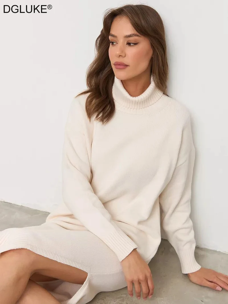 DGLUKE 2024 Winter Knit Dress For Women Solid Color Turtleneck Sweater Dress Elegant Long Sleeve Midi Dress WIth Slit
DGLUKE 2024 Winter Knit Dress For Women Solid Color Turtleneck Sweater Dress Elegant Long Sleeve Midi Dress WIth Slit