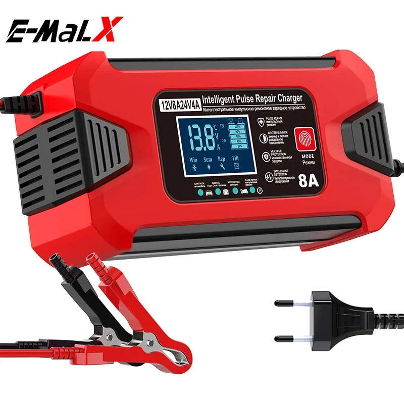Smart Fast Battery Charger 12V 24V 8A 4A Charging for Car Batteries 8-Stage Charge Pulse Repair for AGM GEL WET Lead Acid
Smart Fast Battery Charger 12V 24V 8A 4A Charging for Car Batteries 8-Stage Charge Pulse Repair for AGM GEL WET Lead Acid