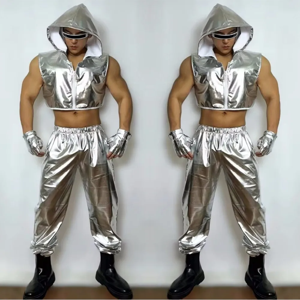 Silver Laser Hooded Vest Pants Male Jazz Hip Hop 2 Pieces Set Nightclub Bar Singer Dancer Punk Style Stage Costume Rave Outfits
Silver Laser Hooded Vest Pants Male Jazz Hip Hop 2 Pieces Set Nightclub Bar Singer Dancer Punk Style Stage Costume Rave Outfits