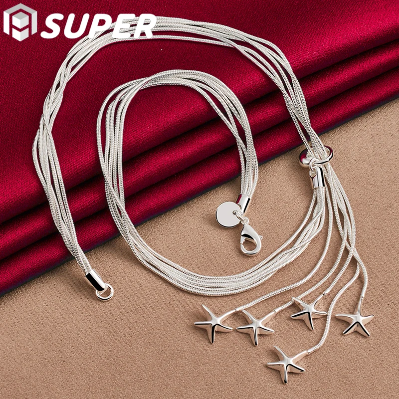 925 Sterling Silver Five Snake Chain Starfish Necklace For Women Wedding Engagement Fashion Jewelry
925 Sterling Silver Five Snake Chain Starfish Necklace For Women Wedding Engagement Fashion Jewelry