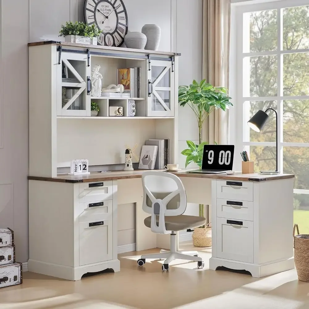 L-Shaped 60 Antique White Wood Executive Desk with Hutch, Cable Management, Charging Station, Storage Cabinet
L-Shaped 60 Antique White Wood Executive Desk with Hutch, Cable Management, Charging Station, Storage Cabinet