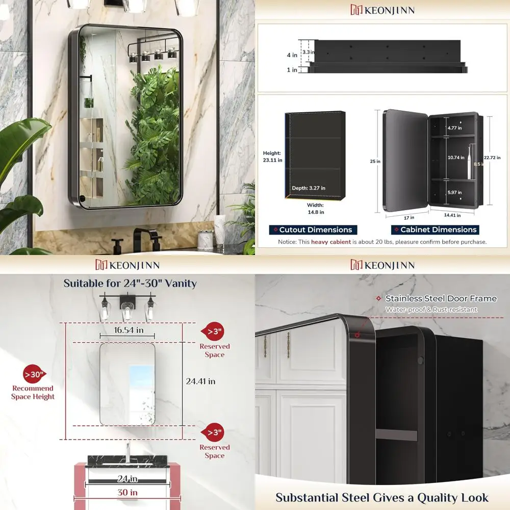 Stainless Steel Framed 17 x 25 Large Bathroom Medicine Cabinet with Mirror and Adjustable Features
Stainless Steel Framed 17 x 25 Large Bathroom Medicine Cabinet with Mirror and Adjustable Features