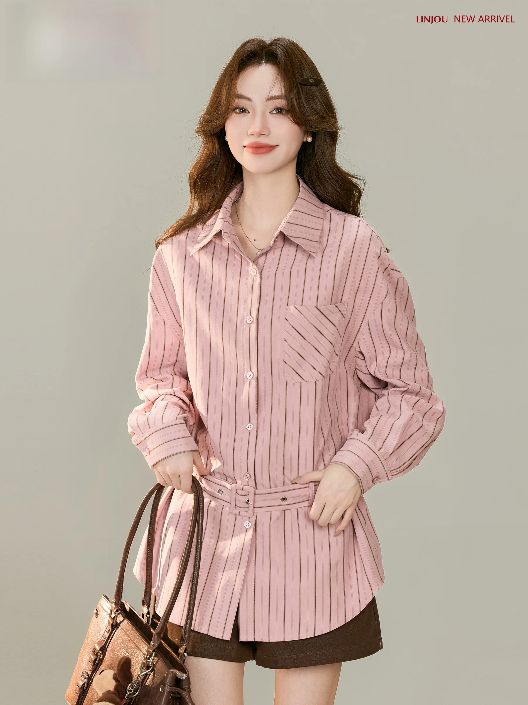 Pink Striped Casual Loose Long Sleeve Shirt Women's Spring New Design Sense Shirt Ling Jiu Ultra Light Polyester Fiber
Pink Striped Casual Loose Long Sleeve Shirt Women's Spring New Design Sense Shirt Ling Jiu Ultra Light Polyester Fiber