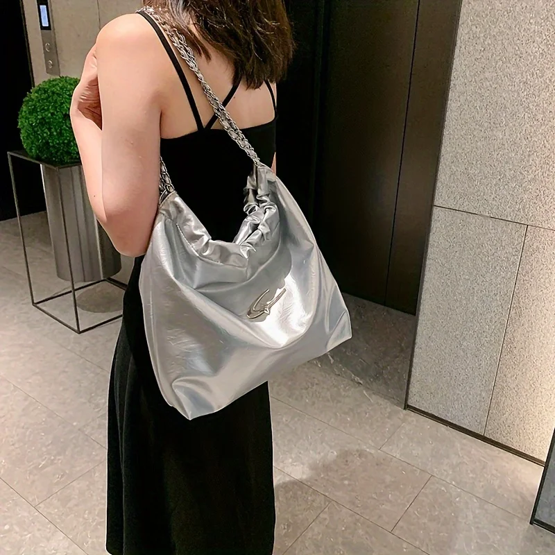 Fashion Shoulder Bag, Casual PU Leather Chain Tote, Large Capacity Soft Hobo Bag With Chain Strap
Fashion Shoulder Bag, Casual PU Leather Chain Tote, Large Capacity Soft Hobo Bag With Chain Strap