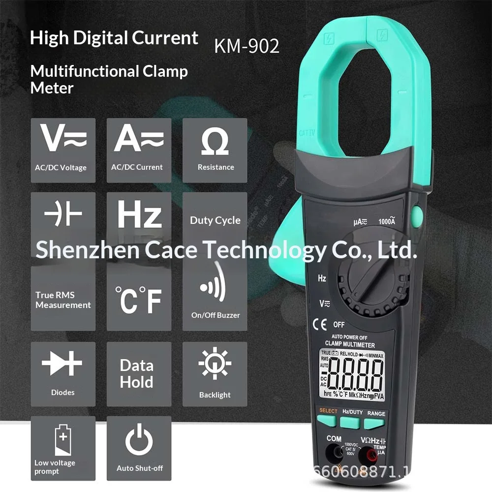 KM-902 Digital Clamp Meter: Measures AC/DC Current/Voltage, Resistance/Capacitance, True RMS, Backlight, 2xAA Battery
KM-902 Digital Clamp Meter: Measures AC/DC Current/Voltage, Resistance/Capacitance, True RMS, Backlight, 2xAA Battery