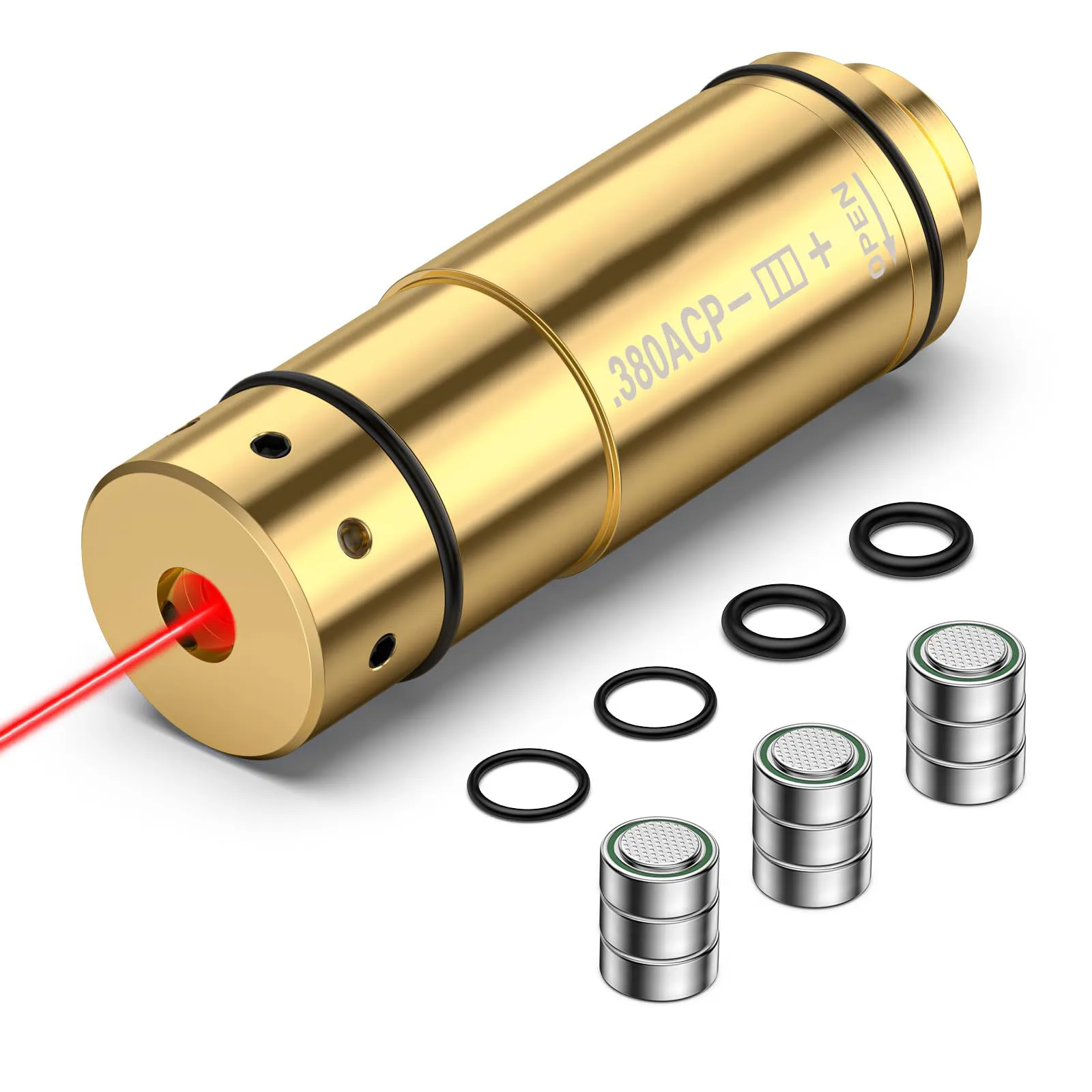 .380ACP Bore Sight Sighting Boresighters Red Laser Training Cartridge with 9 Batteries Replaceable Rubber Plugs O-rings
.380ACP Bore Sight Sighting Boresighters Red Laser Training Cartridge with 9 Batteries Replaceable Rubber Plugs O-rings
