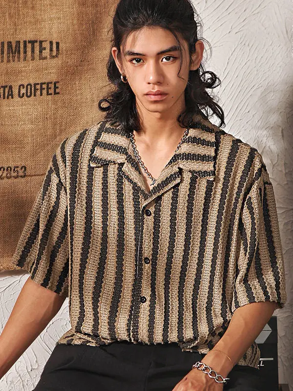 Retro Japanese Style Men's Shirt Summer Loose Cuban Collar Short Sleeve Cool Feeling Texture Casual Outerwear Striped Pattern
Retro Japanese Style Men's Shirt Summer Loose Cuban Collar Short Sleeve Cool Feeling Texture Casual Outerwear Striped Pattern