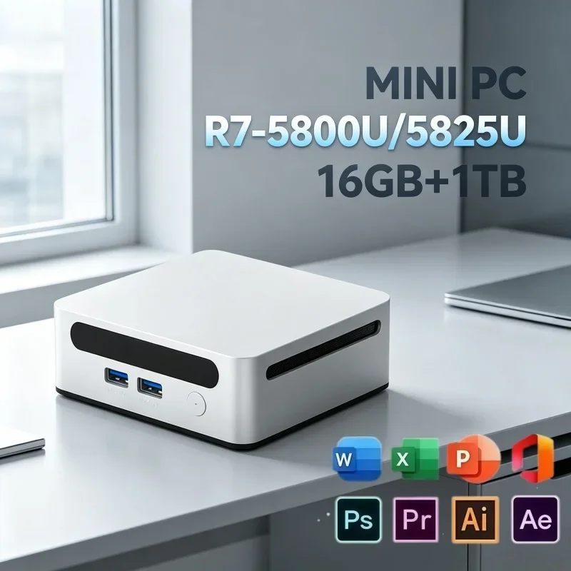 Mini PC With AMD Ryzen R7-5800U/5825U Compact Mini Desktop Computer For Business Office & Gaming