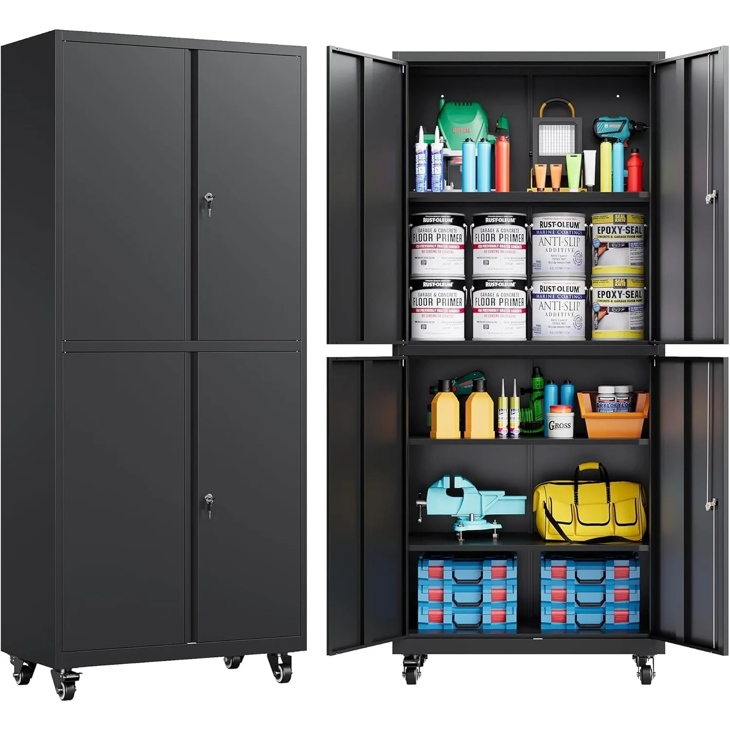 Metal Storage Cabinet with Wheels,73" Rolling Garage Storage Cabinet with Lock,Black Metal Cabinets with Shelves and 4 Doors
Metal Storage Cabinet with Wheels,73" Rolling Garage Storage Cabinet with Lock,Black Metal Cabinets with Shelves and 4 Doors