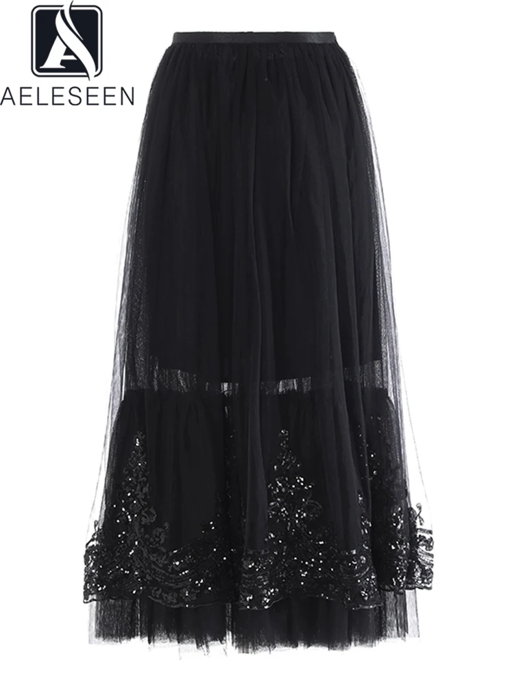 AELESEEN Vintage Black Mesh Skirt Women Spring Autumn Waist Elastic Luxury Sequined Embroidert Ruffles Long Holiday Beach
AELESEEN Vintage Black Mesh Skirt Women Spring Autumn Waist Elastic Luxury Sequined Embroidert Ruffles Long Holiday Beach