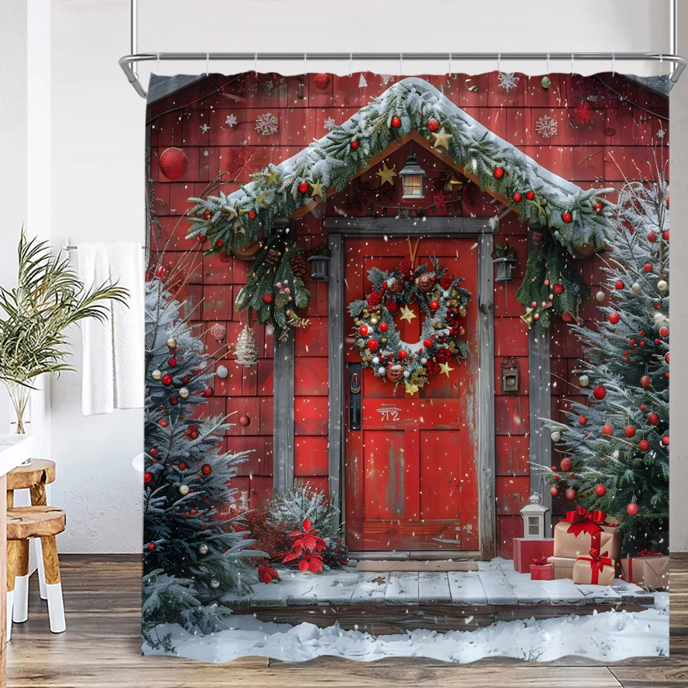 Рождественская занавеска для душа, зимний праздник, красная дверь сарая, Рождественская елка, снежный пейзаж, декор для ванны, занавеска для ванны из полиэстера с крючками
Рождественская занавеска для душа, зимний праздник, красная дверь сарая, Рождественская елка, снежный пейзаж, декор для ванны, занавеска для ванны из полиэстера с крючками