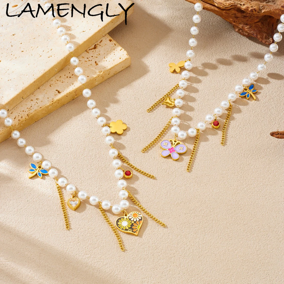 LAMENGLY Elegant Pearl Chain Dragonfly Flower Butterfly Heart Tassel Pendant Necklace Women 316 Stainless Steel Novel Neck Chain
LAMENGLY Elegant Pearl Chain Dragonfly Flower Butterfly Heart Tassel Pendant Necklace Women 316 Stainless Steel Novel Neck Chain