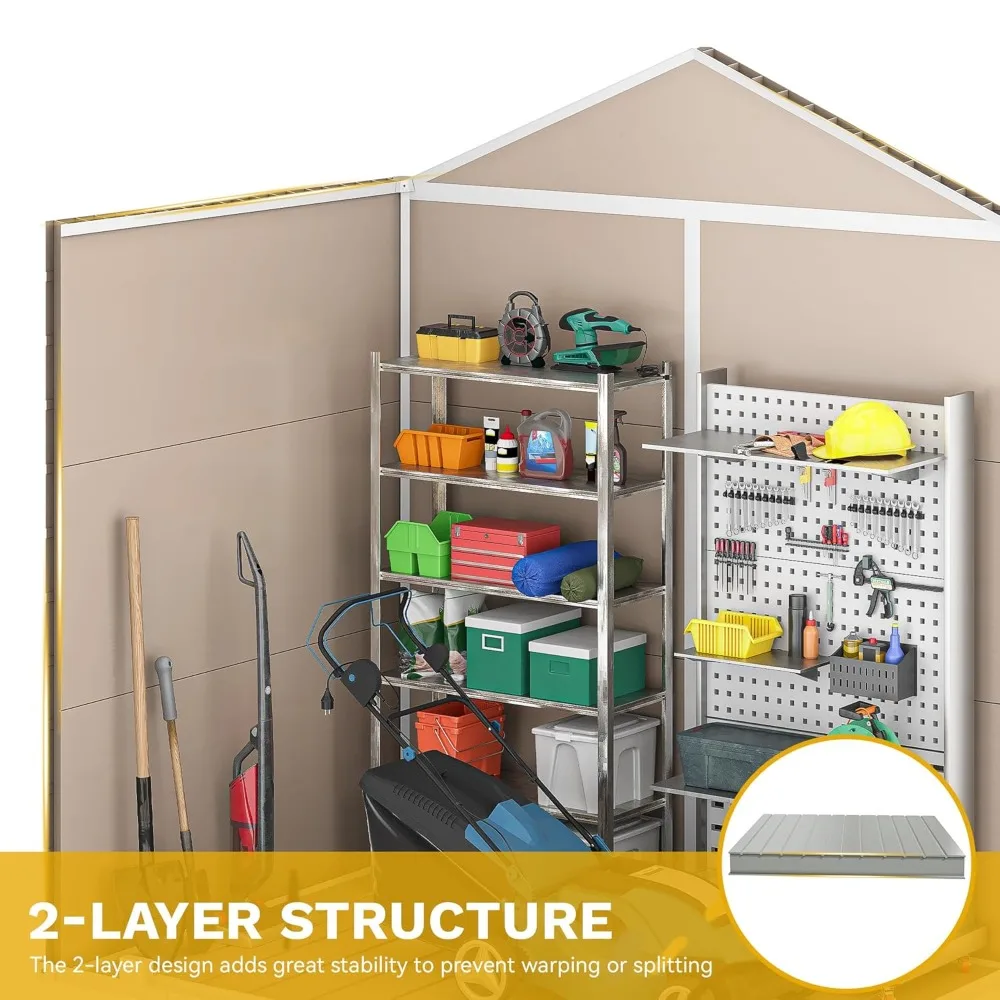 6x4.4 FT Outdoor Storage Shed, Plastic Garden Tool Shed with 2 Windows, Double-Wall Outside Shed, Customized
6x4.4 FT Outdoor Storage Shed, Plastic Garden Tool Shed with 2 Windows, Double-Wall Outside Shed, Customized