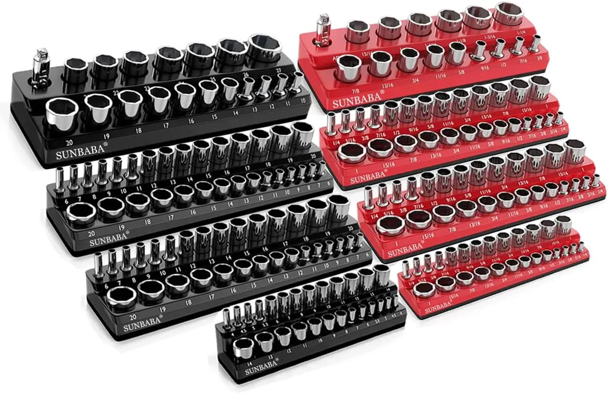 8-Piece Magnetic Socket Organizer Set, 1/2", 1/4" & 3/8" SAE & Metric Deep & Shallow Holder Kit for 197 Sockets
8-Piece Magnetic Socket Organizer Set, 1/2", 1/4" & 3/8" SAE & Metric Deep & Shallow Holder Kit for 197 Sockets