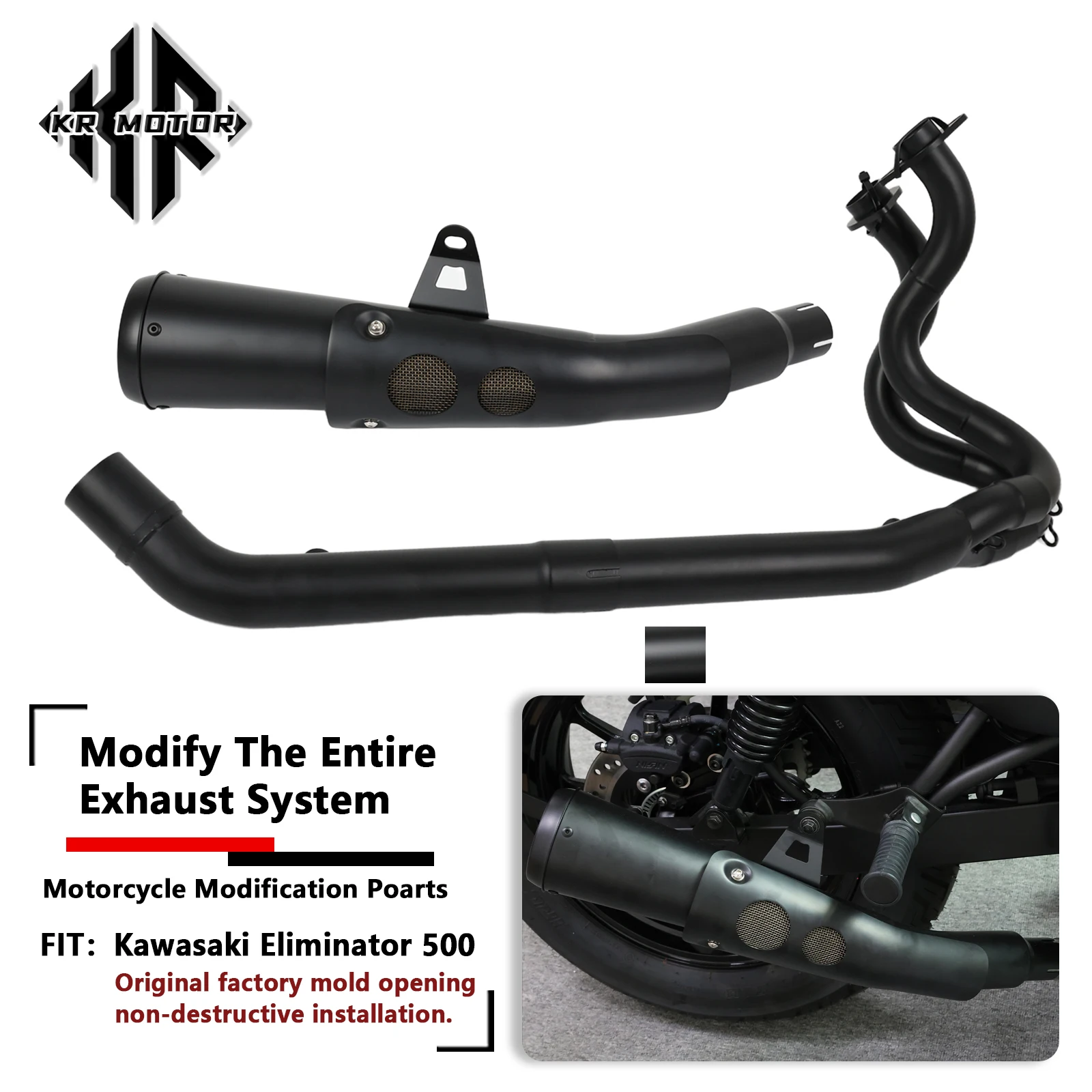 KR MOTO For Kawasaki Eliminator 500 Black Single Exhaust Pipe Motorcycle Pipe With Heat Shield Front Rear Exhaust Accessories
KR MOTO For Kawasaki Eliminator 500 Black Single Exhaust Pipe Motorcycle Pipe With Heat Shield Front Rear Exhaust Accessories