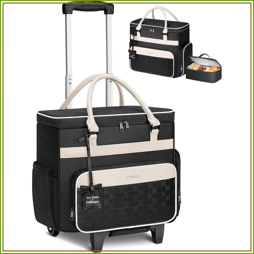 15.6in Rolling Laptop Bag with Insulated Lunch Box, Cup Holder, Detachable Trolley, Underseat Travel Briefcase for Women, Black Beige
15.6in Rolling Laptop Bag with Insulated Lunch Box, Cup Holder, Detachable Trolley, Underseat Travel Briefcase for Women, Black Beige