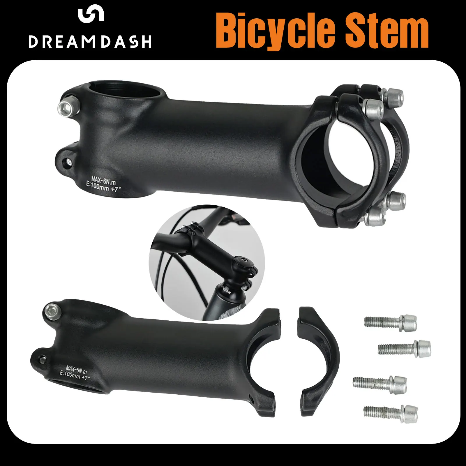 Dreamdash MTB/Road Bike Stem 28.6mm Handlebar Clamp 28.6mm Steerer +7° Rise 100mm Extension, MAX-6Nm Torque
Dreamdash MTB/Road Bike Stem 28.6mm Handlebar Clamp 28.6mm Steerer +7° Rise 100mm Extension, MAX-6Nm Torque