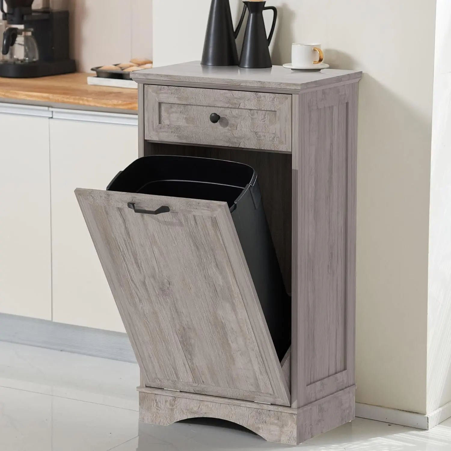 13 Gallons Tilt Out Trash Cabinet Freestanding Kitchen Trash Bin Cabinet Wood Garbage Recycling Cabinet Grey
13 Gallons Tilt Out Trash Cabinet Freestanding Kitchen Trash Bin Cabinet Wood Garbage Recycling Cabinet Grey