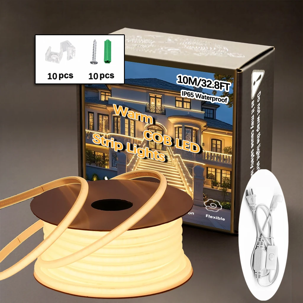 110V COB LED Strip Lights 32.8ft Warm IP65 Waterproof Flexible Cuttable LED Rope Light for Bedroom Living Room Outdoor Decoration
110V COB LED Strip Lights 32.8ft Warm IP65 Waterproof Flexible Cuttable LED Rope Light for Bedroom Living Room Outdoor Decoration
