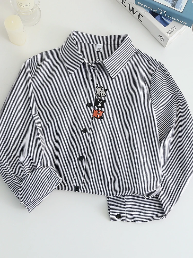 Korean Sle Striped irt Women's Long Sve Embroidery Casual Top Trendy Commute Wind Cotton00% Collar Button
Korean Sle Striped irt Women's Long Sve Embroidery Casual Top Trendy Commute Wind Cotton00% Collar Button