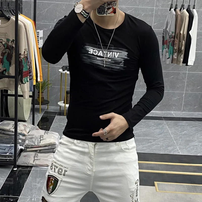 Spring Autumn Long Sleeve Men's T-shirt Black round Neck Slim Fit Embroidered Base Shirt Trendy in Men's Clothing Cotton Blend
Spring Autumn Long Sleeve Men's T-shirt Black round Neck Slim Fit Embroidered Base Shirt Trendy in Men's Clothing Cotton Blend