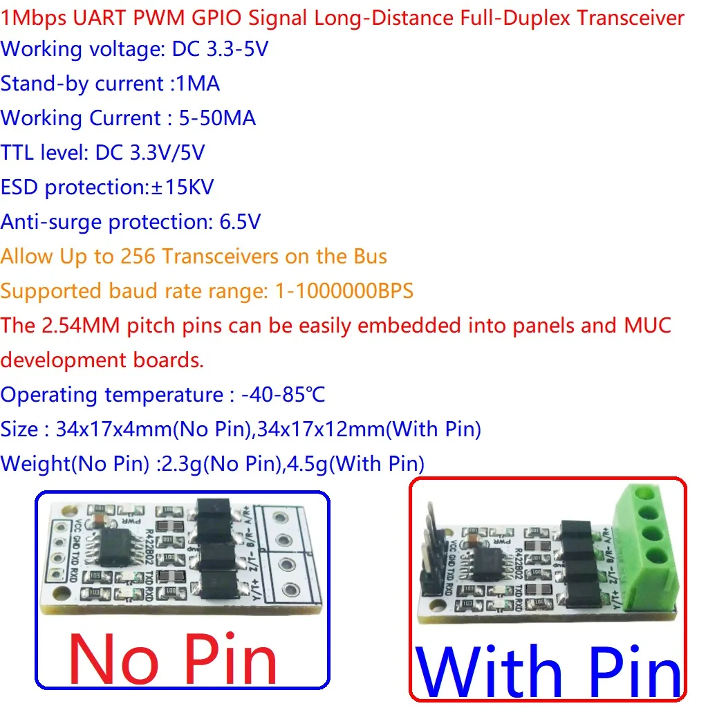 1Mbps UART PWM GPIO Signal Long-Distance Full-Duplex Transceiver Serial Port RS422/RS485 Shield for Arduino UNO Mega2560 NANO
1Mbps UART PWM GPIO Signal Long-Distance Full-Duplex Transceiver Serial Port RS422/RS485 Shield for Arduino UNO Mega2560 NANO