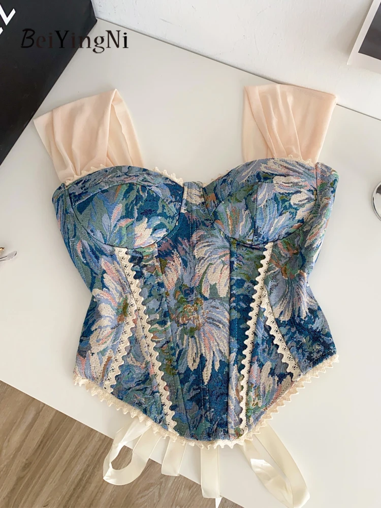Beiyingni French Sexy Women's Tank Tops Floral Printed Lace-up Lace Patchwork Slim Vest Female y2k Sweet Club Bustier Chest Pad
Beiyingni French Sexy Women's Tank Tops Floral Printed Lace-up Lace Patchwork Slim Vest Female y2k Sweet Club Bustier Chest Pad