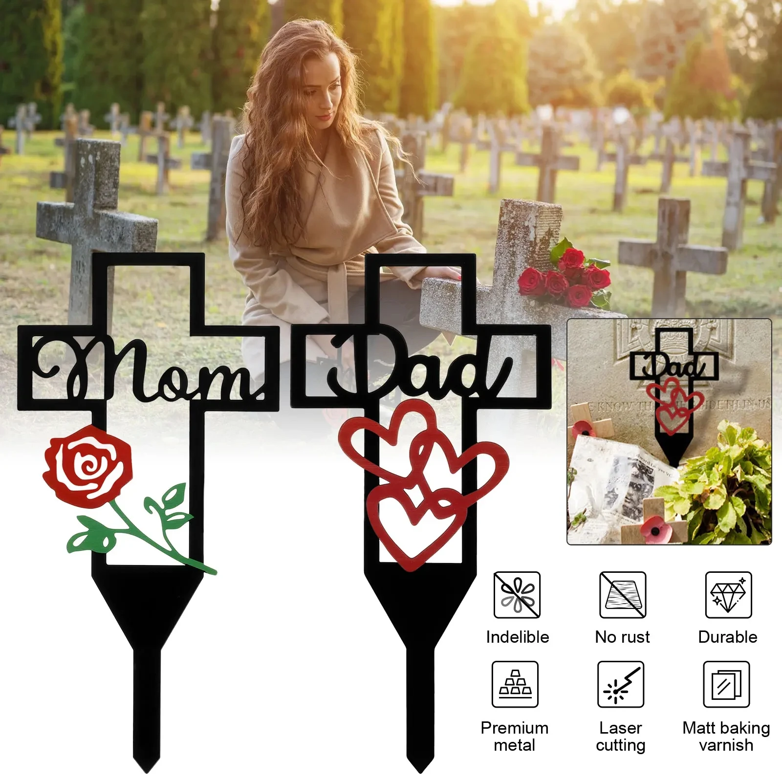 Cemetery Cross Stake Metal Memorial Sign With Red Rose Graves Decorations Short Grave Markers For Families Lawns Garden Decor
Cemetery Cross Stake Metal Memorial Sign With Red Rose Graves Decorations Short Grave Markers For Families Lawns Garden Decor