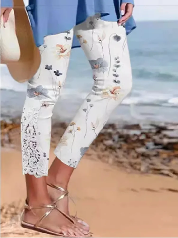 Fashionable Elastic Waist Printed Pants Women Summer Straight Leg Pants Lace Tight Pants
Fashionable Elastic Waist Printed Pants Women Summer Straight Leg Pants Lace Tight Pants