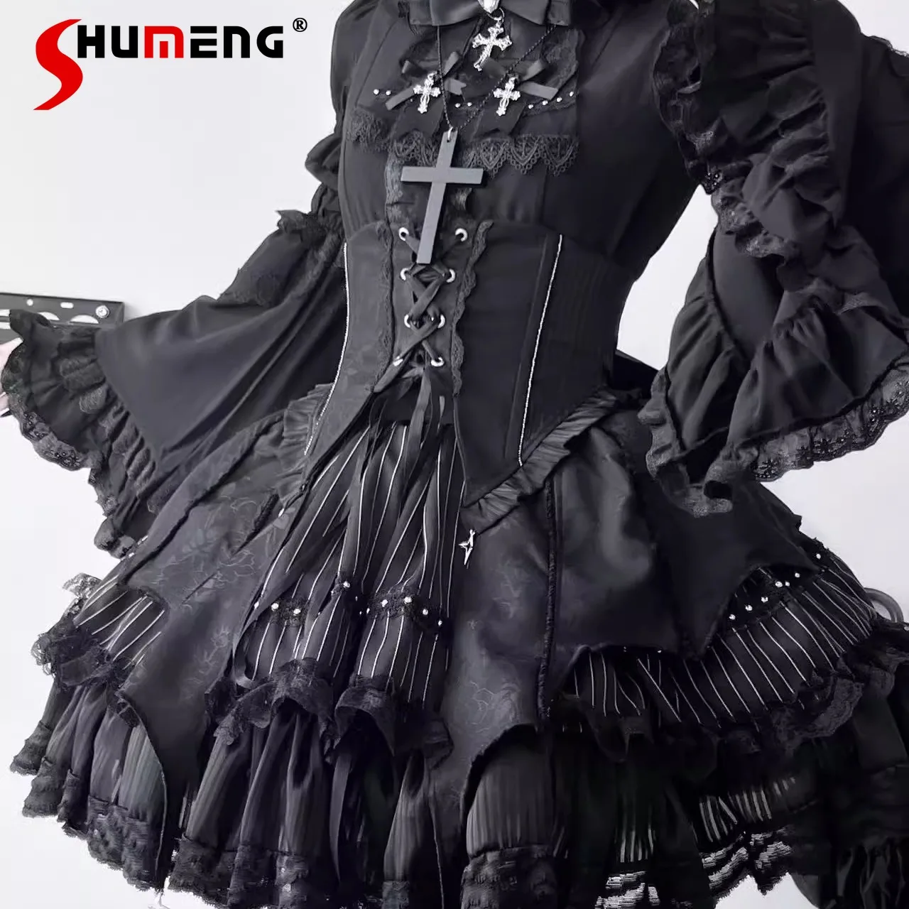 Black Goth Fish Bone Waist Seal Skirt Set Autumn Japanese Subculture Lolita Ji Sleeve Shirt High Waist Skirt Set Cos Outifits
Black Goth Fish Bone Waist Seal Skirt Set Autumn Japanese Subculture Lolita Ji Sleeve Shirt High Waist Skirt Set Cos Outifits