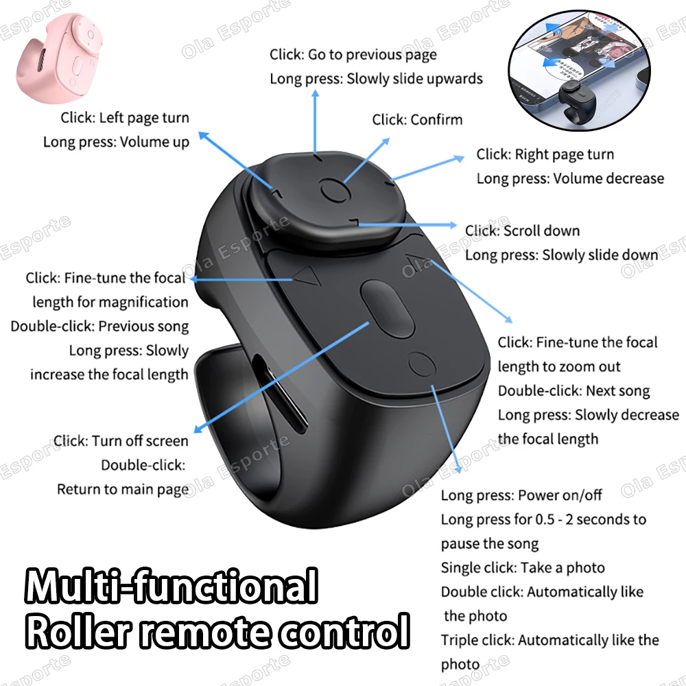 Smart Fingertip Ring Remote Control Automatic Page Turner Browsing Mouse Wireless Bluetooth For Mobile Selfie Mice Selfie Video