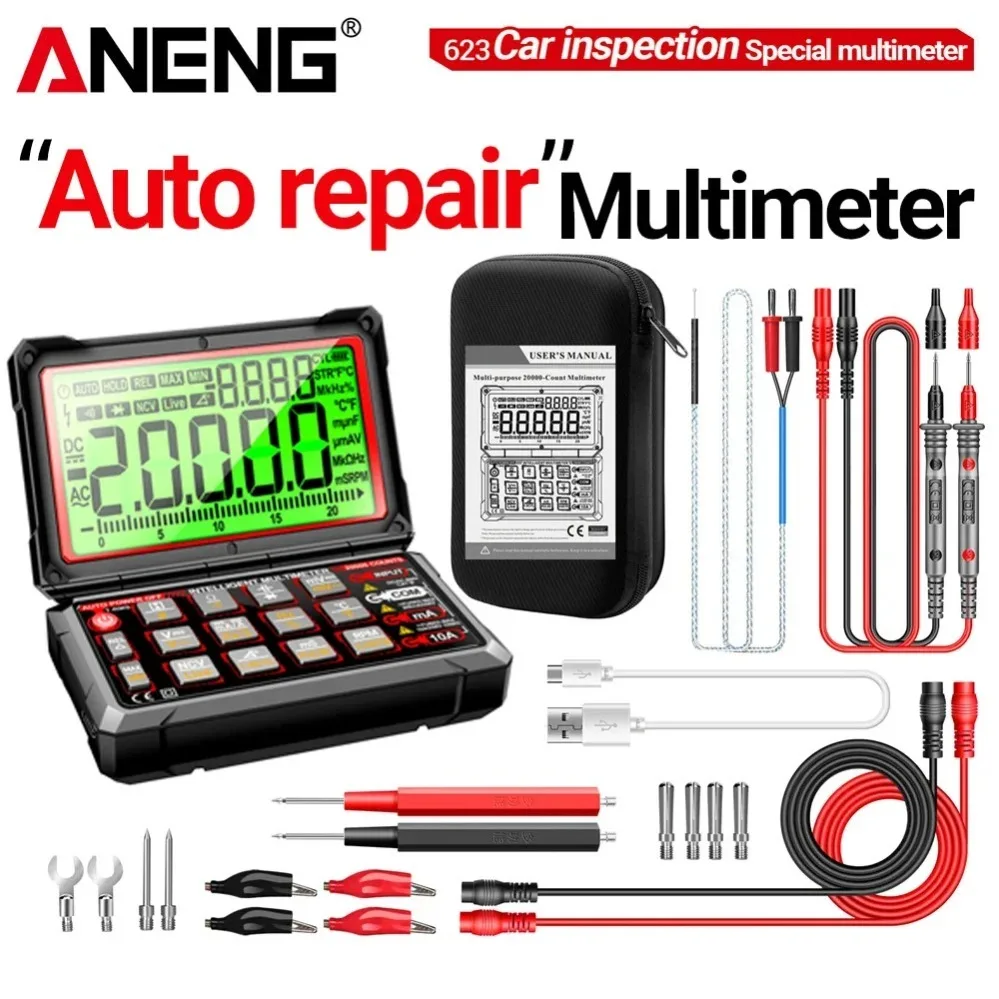 ANENG 623 Auto Repair Multimete Digital AC/DC Voltage/Curren NCV Induction Diode Capacitance Buzzer Tester Tools 20000 Counts
ANENG 623 Auto Repair Multimete Digital AC/DC Voltage/Curren NCV Induction Diode Capacitance Buzzer Tester Tools 20000 Counts