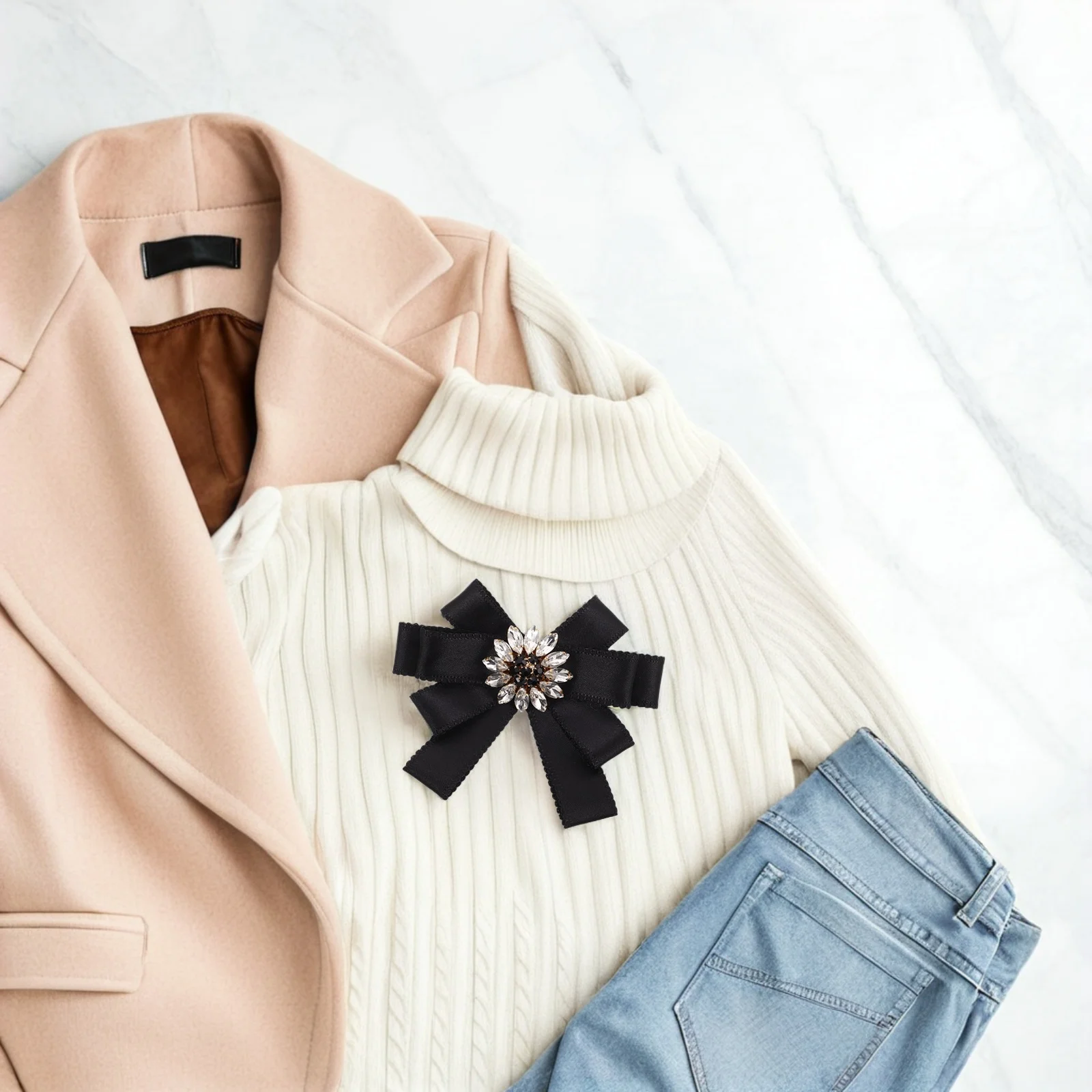 Pre-Tied Bowknot Brooch Black Ribbon Rhinestone Lapel Pin Elegant Suit Shirt Dress Decoration Women Girls Fashion Accessory
Pre-Tied Bowknot Brooch Black Ribbon Rhinestone Lapel Pin Elegant Suit Shirt Dress Decoration Women Girls Fashion Accessory