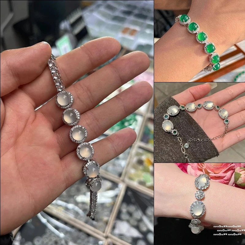High-quality jadeite inlaid with chalcedony, full-bracelet, white moonlight agate, green chalce
High-quality jadeite inlaid with chalcedony, full-bracelet, white moonlight agate, green chalce