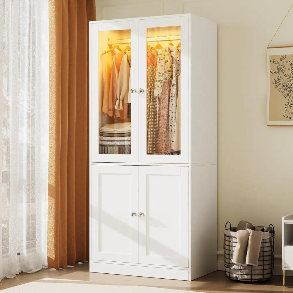 75 Tall Wooden Armoire with 2 Doors, Glass Doors & Lights, Hanging Rod, Clothing Storage Cabinet for Bedroom (White)
75 Tall Wooden Armoire with 2 Doors, Glass Doors & Lights, Hanging Rod, Clothing Storage Cabinet for Bedroom (White)