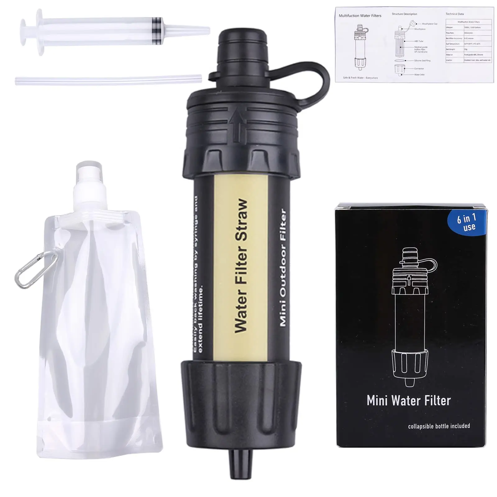 Survival Water Filter Gear for Backpacking Camping Emergency Preparedness Outdoor Water Filter Straw Portable Water Purifier
Survival Water Filter Gear for Backpacking Camping Emergency Preparedness Outdoor Water Filter Straw Portable Water Purifier