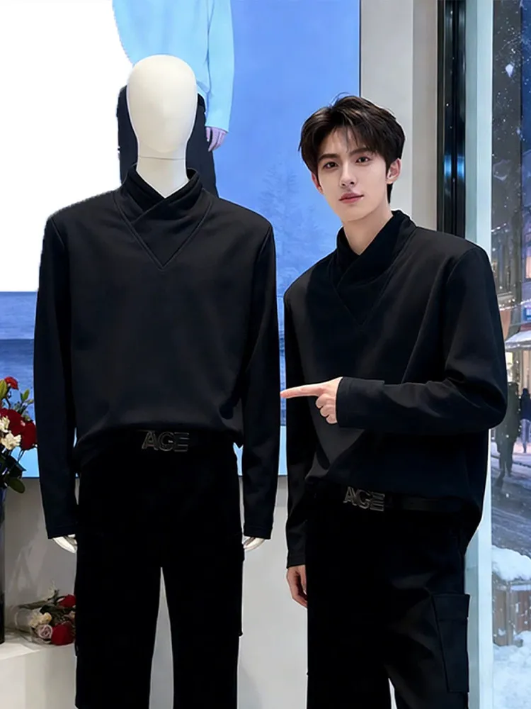 Loose Fit Men's Hoodie Black High Collar Long Sleeve Autumn Winter Shoulder Pad Design Casual Comfortable Base Layer Shirt
Loose Fit Men's Hoodie Black High Collar Long Sleeve Autumn Winter Shoulder Pad Design Casual Comfortable Base Layer Shirt