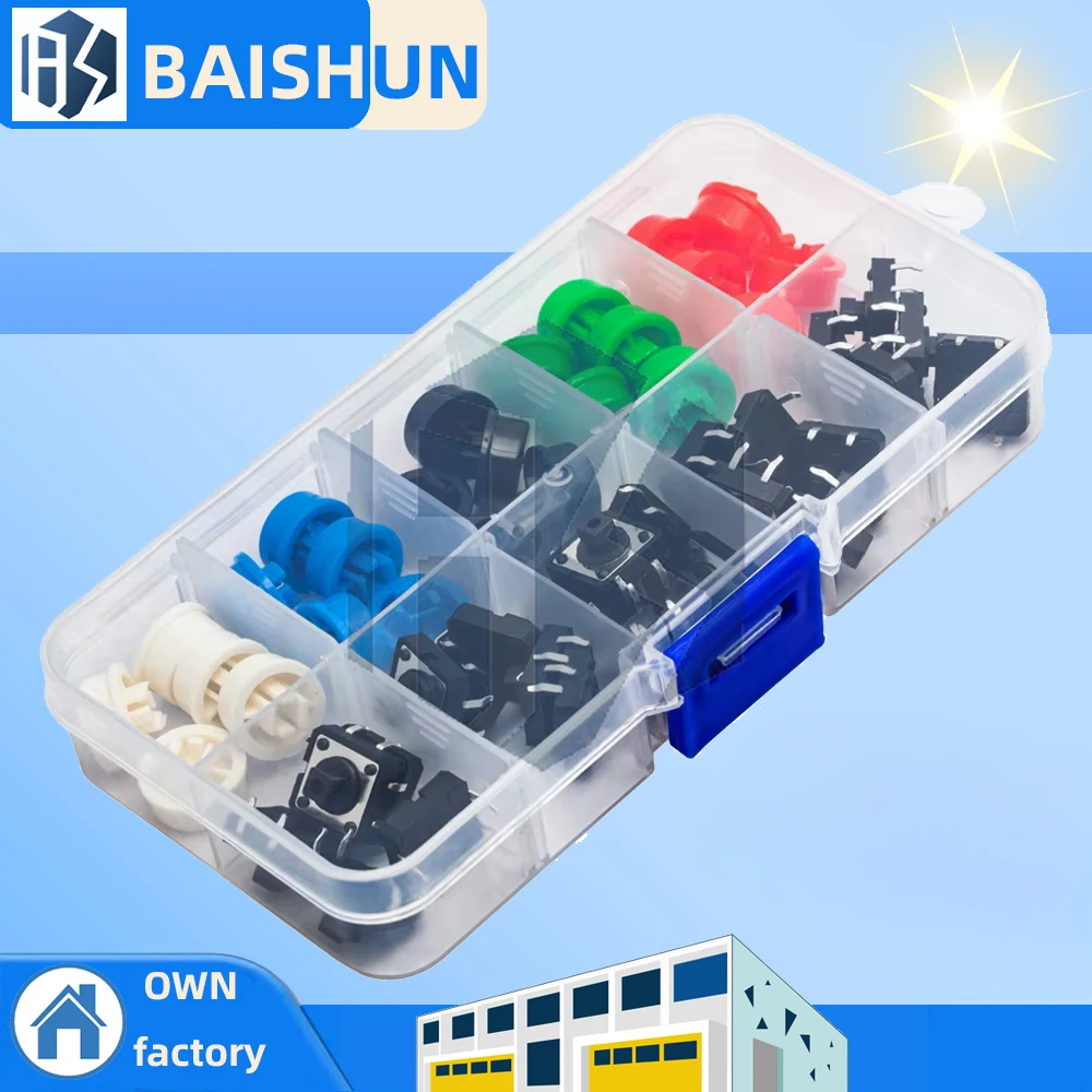 25PCS Tactile Push Button Switch Momentary 12*12*7.3MM Micro switch button + 25PCS Tact Cap(5 colors) for Arduino Switch
25PCS Tactile Push Button Switch Momentary 12*12*7.3MM Micro switch button + 25PCS Tact Cap(5 colors) for Arduino Switch