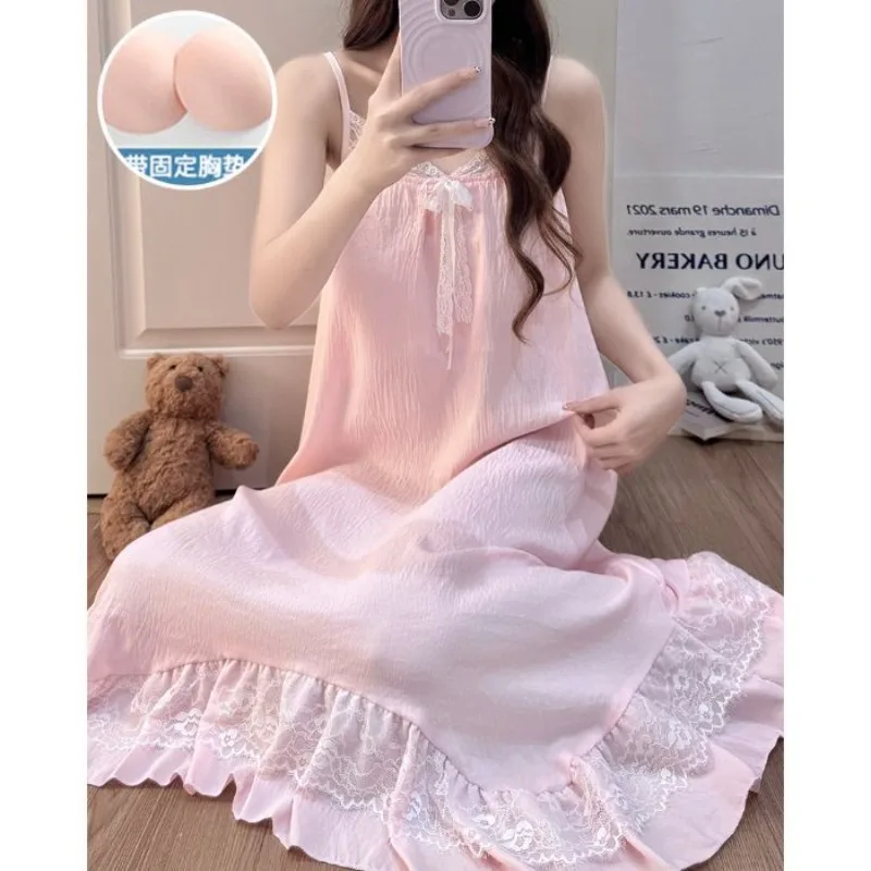 Korean Pajamas Women's Summer Nightgown with Chest Pads Sweet Lace Lace Cloud Cotton Suspenders Loungewear Can Be Worn Outside
Korean Pajamas Women's Summer Nightgown with Chest Pads Sweet Lace Lace Cloud Cotton Suspenders Loungewear Can Be Worn Outside