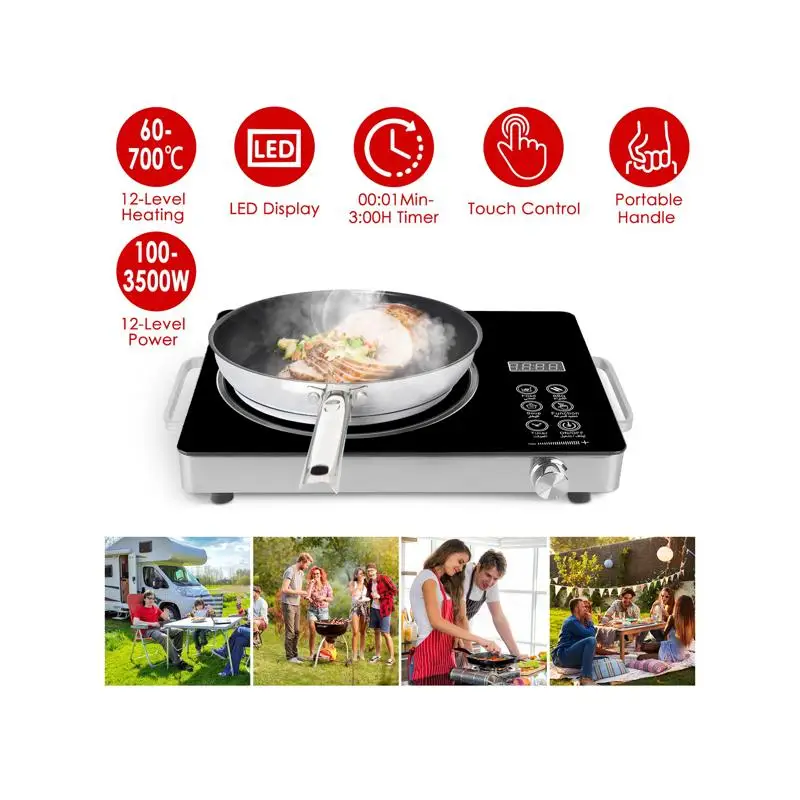3500W Electric Single Burner Cooktop 110V - Rapid Heat Hot Plate with 4 Modes (Fried BBQ Soup Function), 12 Level Power
3500W Electric Single Burner Cooktop 110V - Rapid Heat Hot Plate with 4 Modes (Fried BBQ Soup Function), 12 Level Power