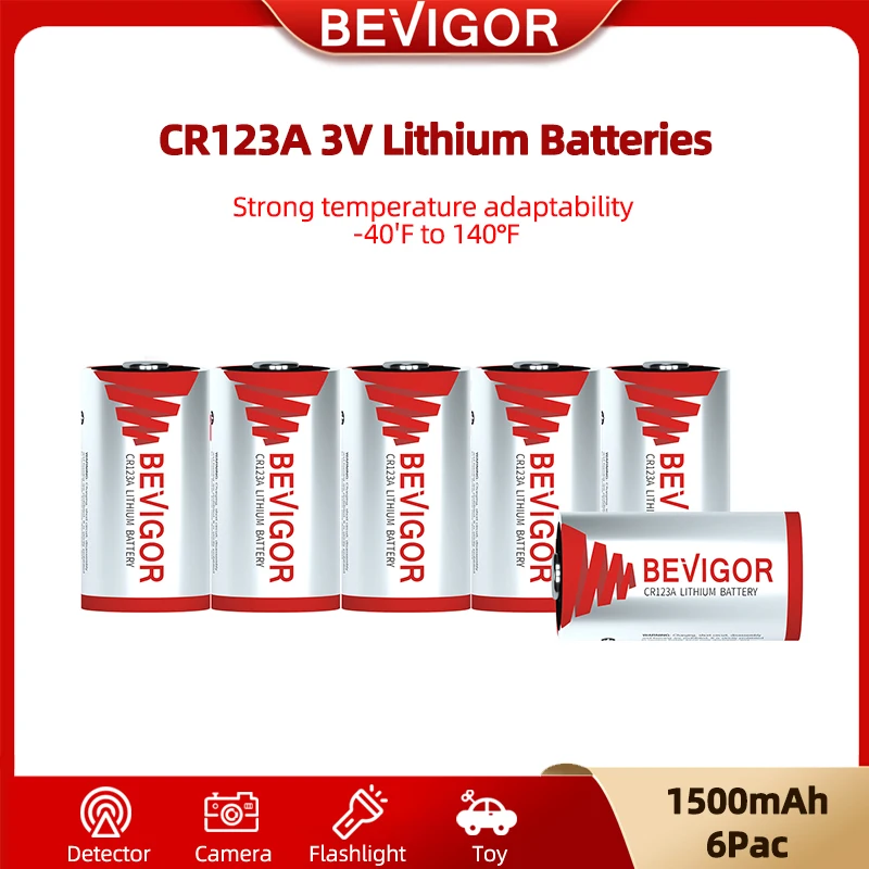 BEVIGOR 3V CR123A Lithium Batteries 6 Pack 1500mAh Dry Batteries 3 V Batteries Long-Lasting For Flashlight 10-year Shelf Life
BEVIGOR 3V CR123A Lithium Batteries 6 Pack 1500mAh Dry Batteries 3 V Batteries Long-Lasting For Flashlight 10-year Shelf Life